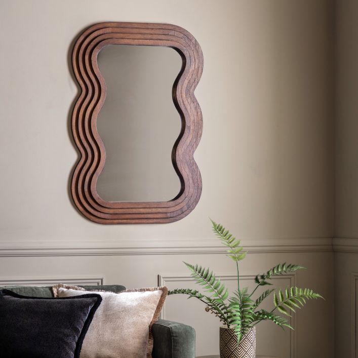 Dark Wood Curvy Mirror