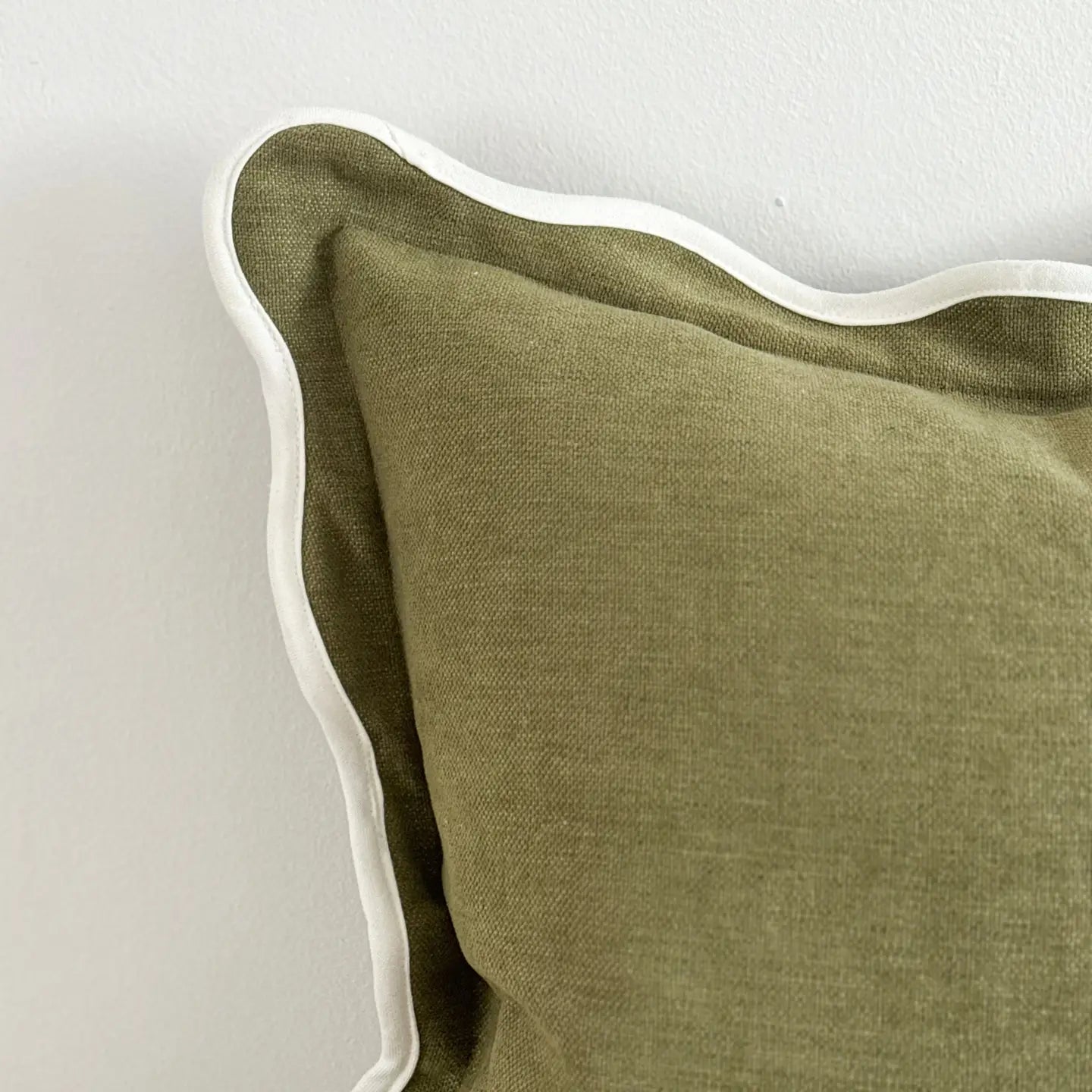 Chloe Olive Scalloped Linen Blend Cushion