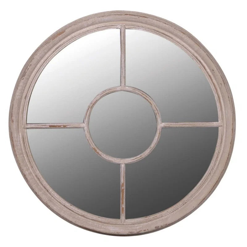 Large Round Taupe Window Mirror