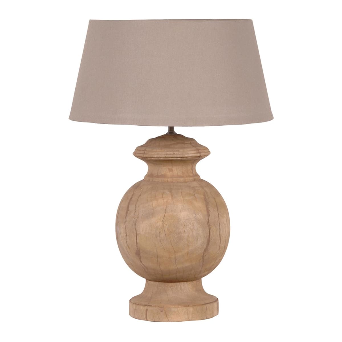 Natural Wood Round Table Lamp with Linen Shade