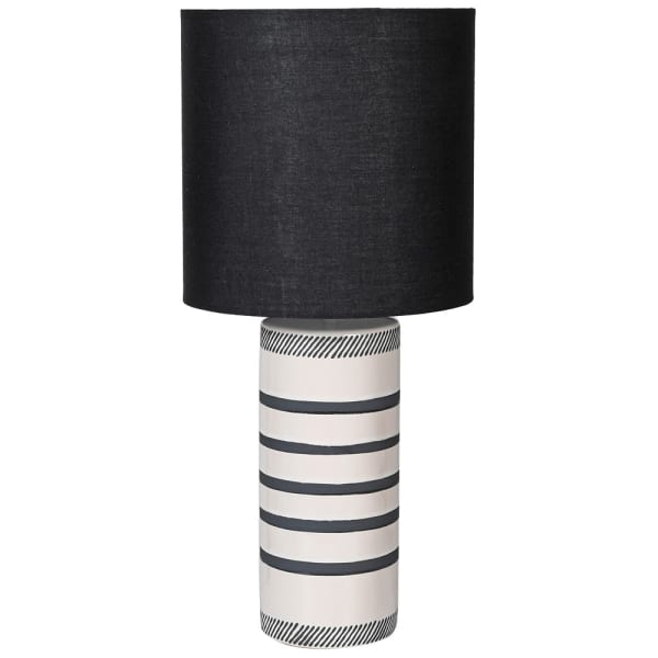 Monochrome Striped Table Lamp with Black Shade