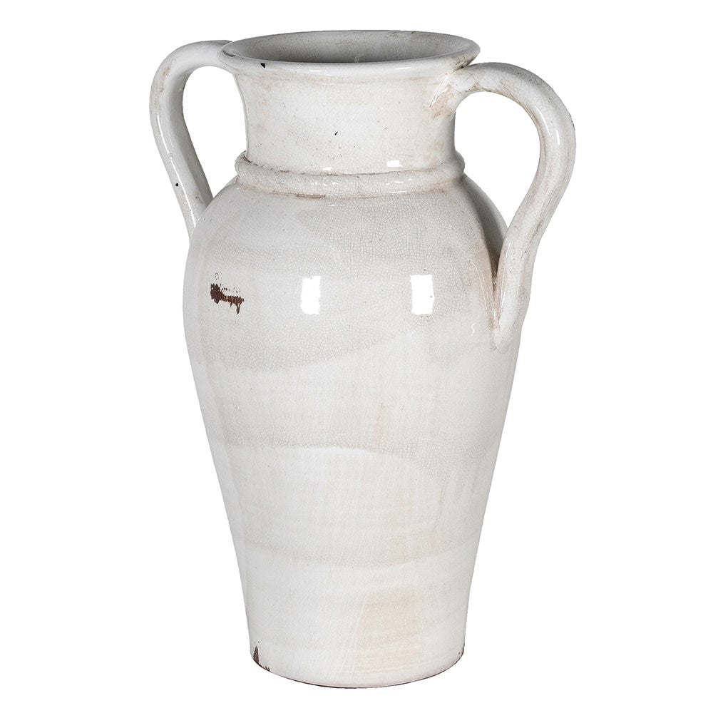 Cream Distressed Tall Urn Vase with Handles