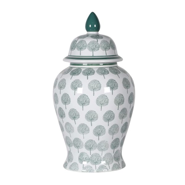 Green & White Lidded Ginger Jar