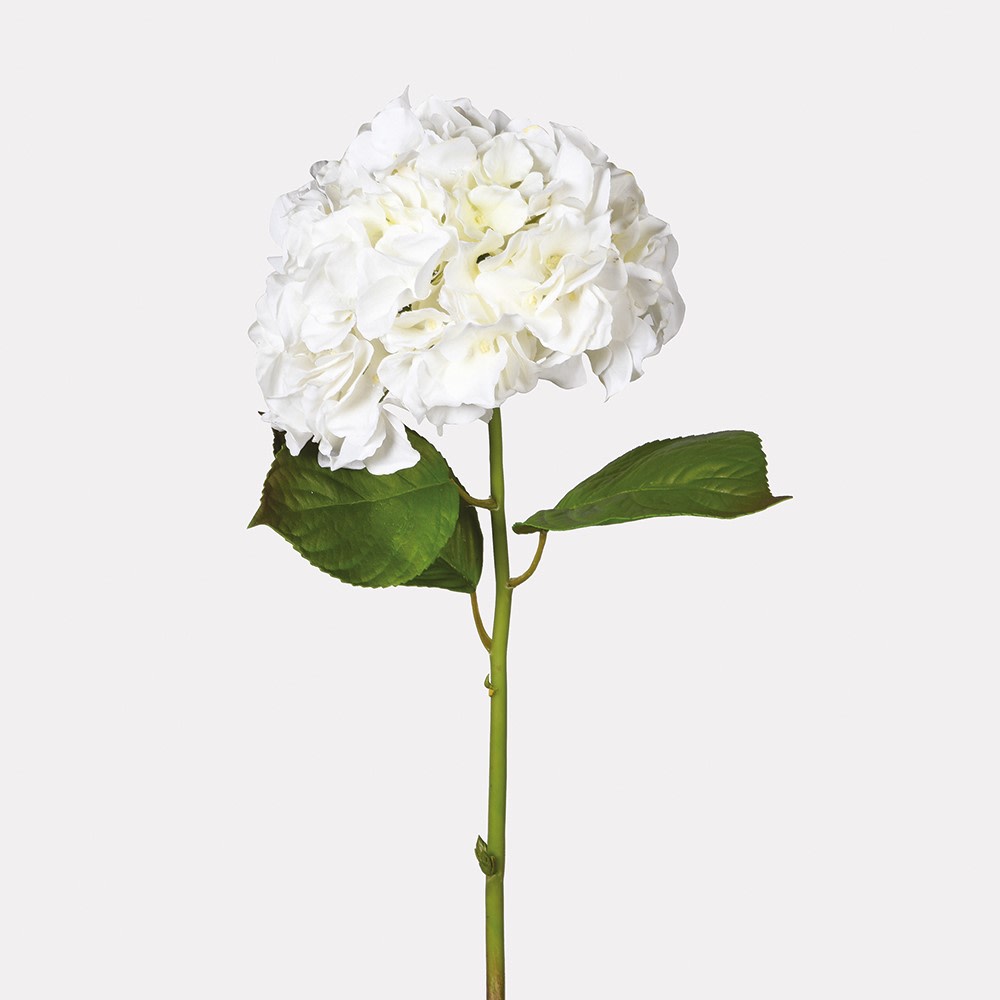 Real Feel White Hydrangea Stem with Leaves