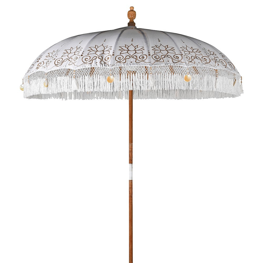 Hand Painted White Parasol with Tassels