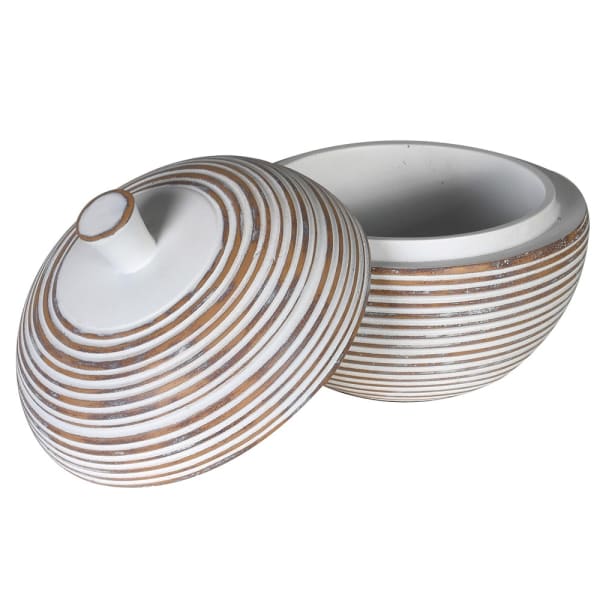 White-washed Ribbed Lidded Jar