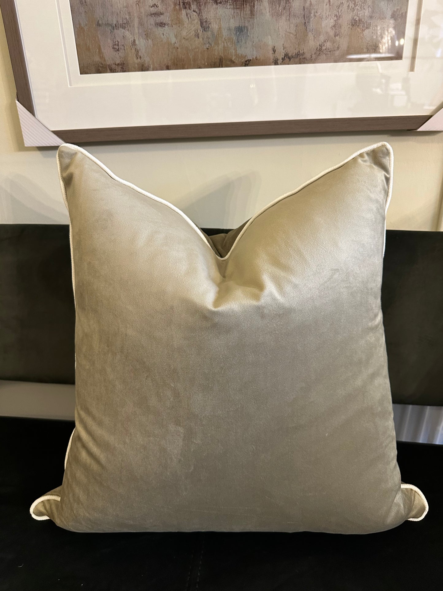 Velvet light olive cushion