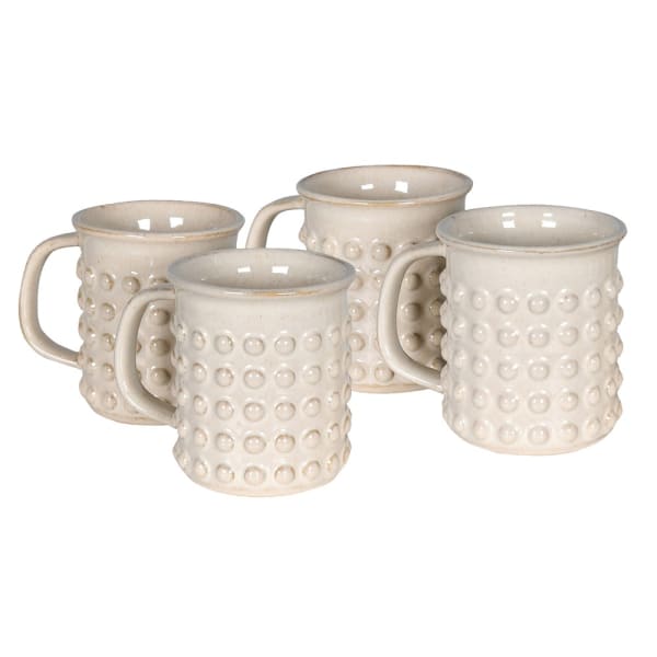 Set of 4 Dimpled Stoneware Mugs – Warm Neutral
