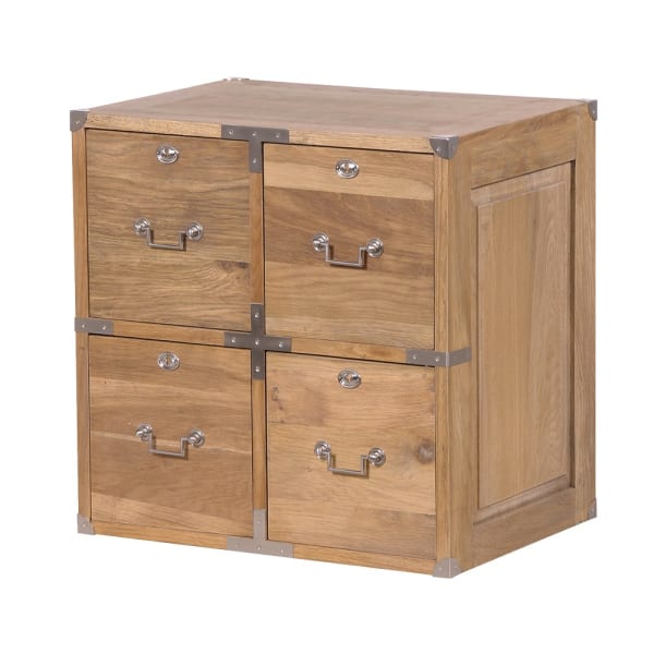 Weathered Oak Square 4 Drawer Bedside