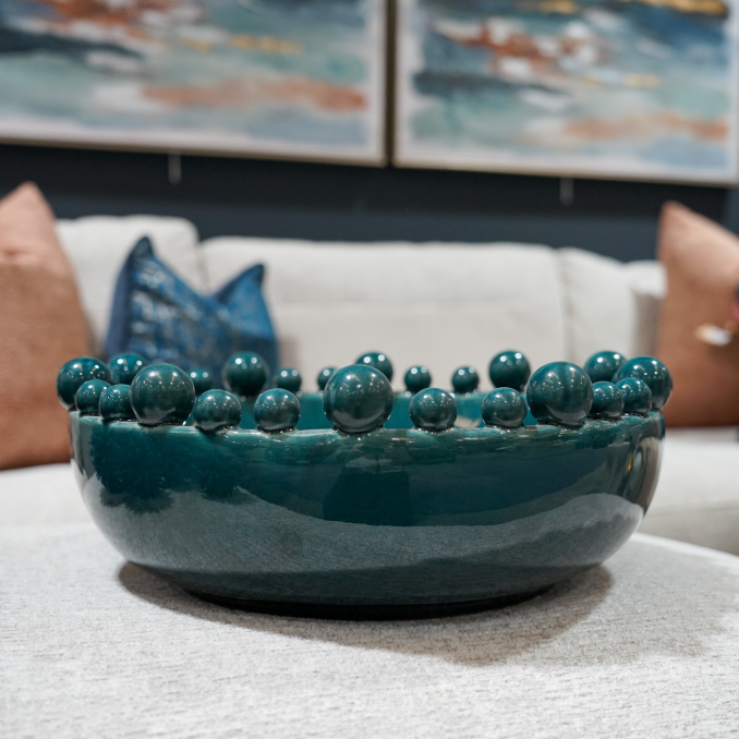 Teal Ceramic Bobble Edged Bowl