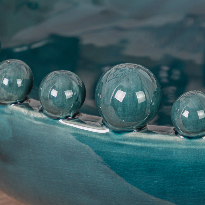 Teal Ceramic Bobble Edged Bowl