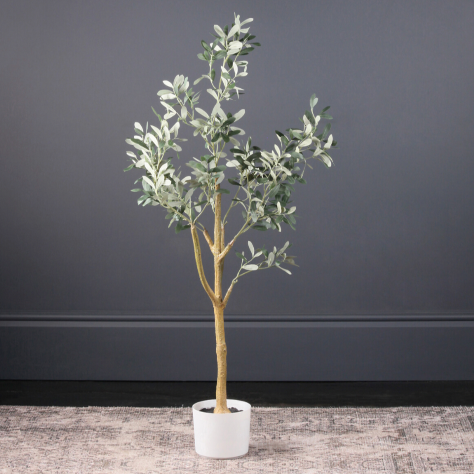 Artificial Olive Tree in White Pot