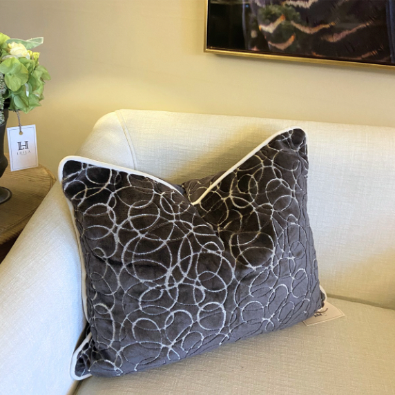 Rectangle Velvet Grey Patterned Cushion
