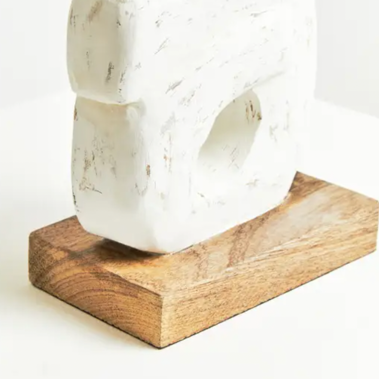 Fidel Rustic White Mango Wood Ring Sculpture