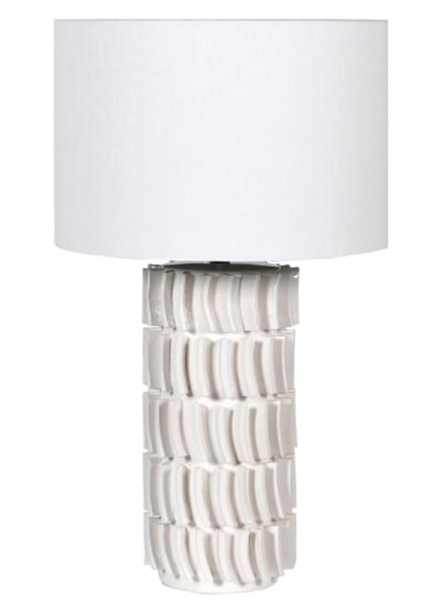 White Tiled Table Lamp with Linen Shade