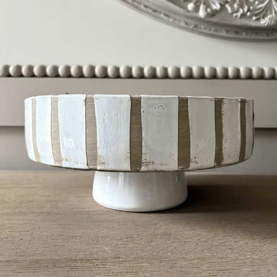 White Striped Terracotta Bowl