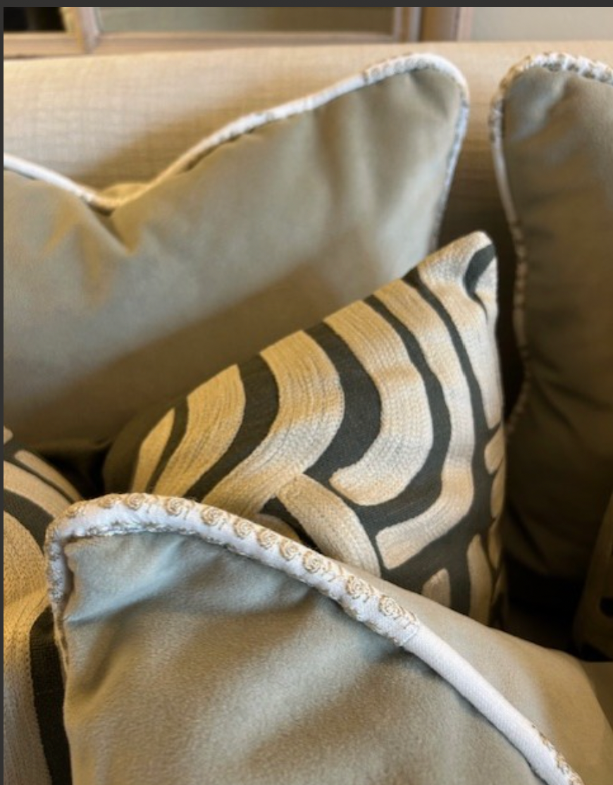 Handmade Sage Velvet Cushion with trim