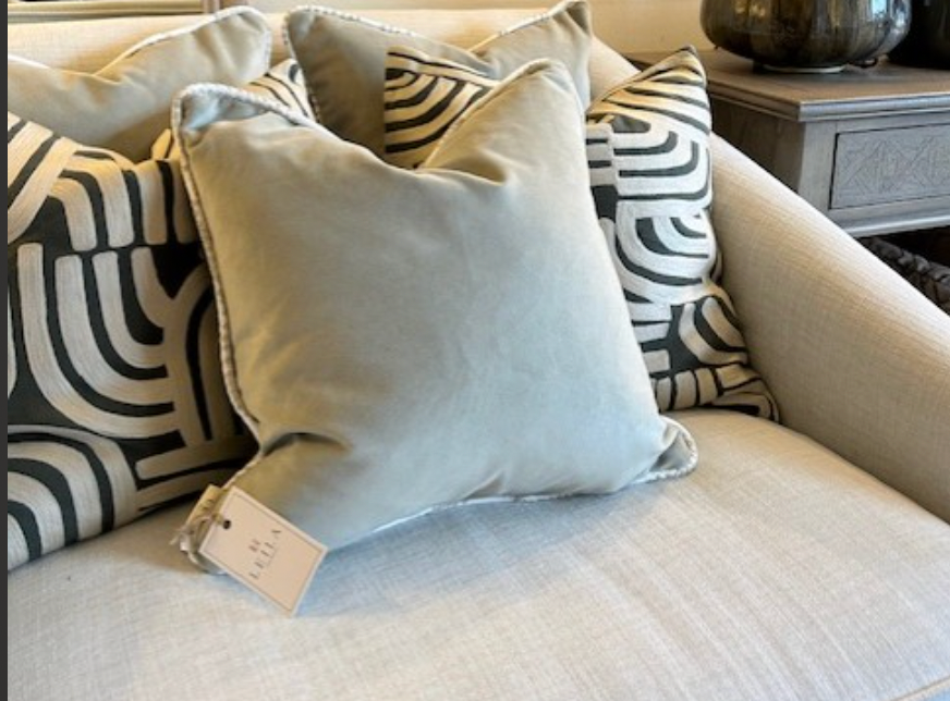 Handmade Sage Velvet Cushion with trim