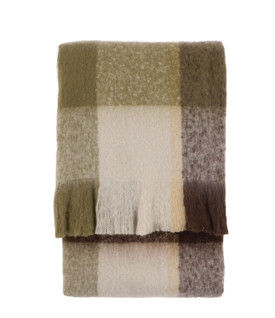 Check Faux Mohair Throw Olive