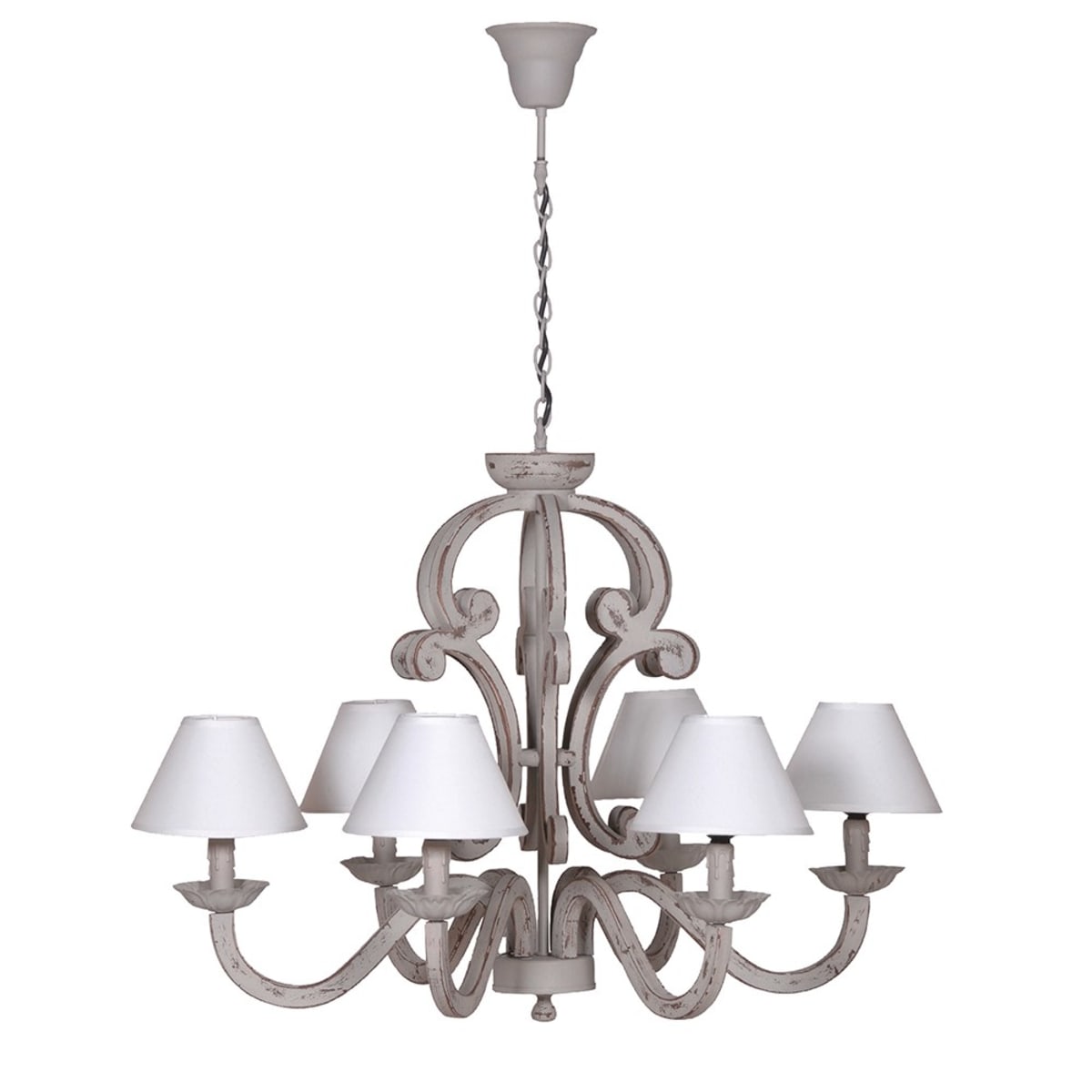 Grey 6 Arm Chandelier with Cotton Shades