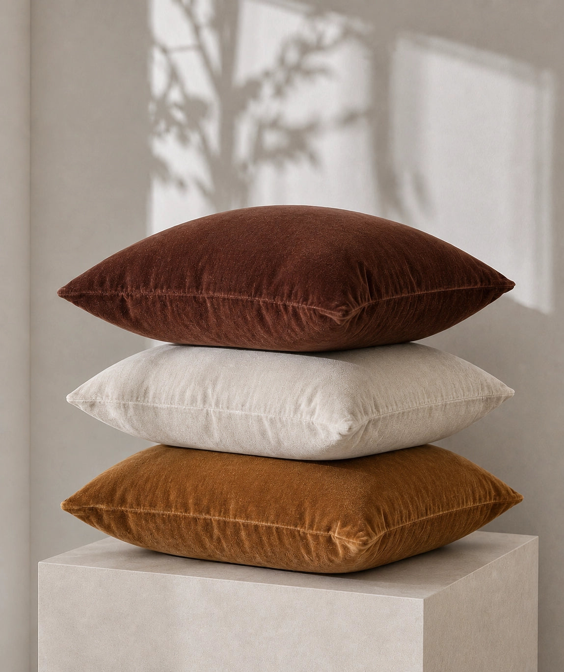 Luxurious Organic Cotton Velvet Cushion - Caramel