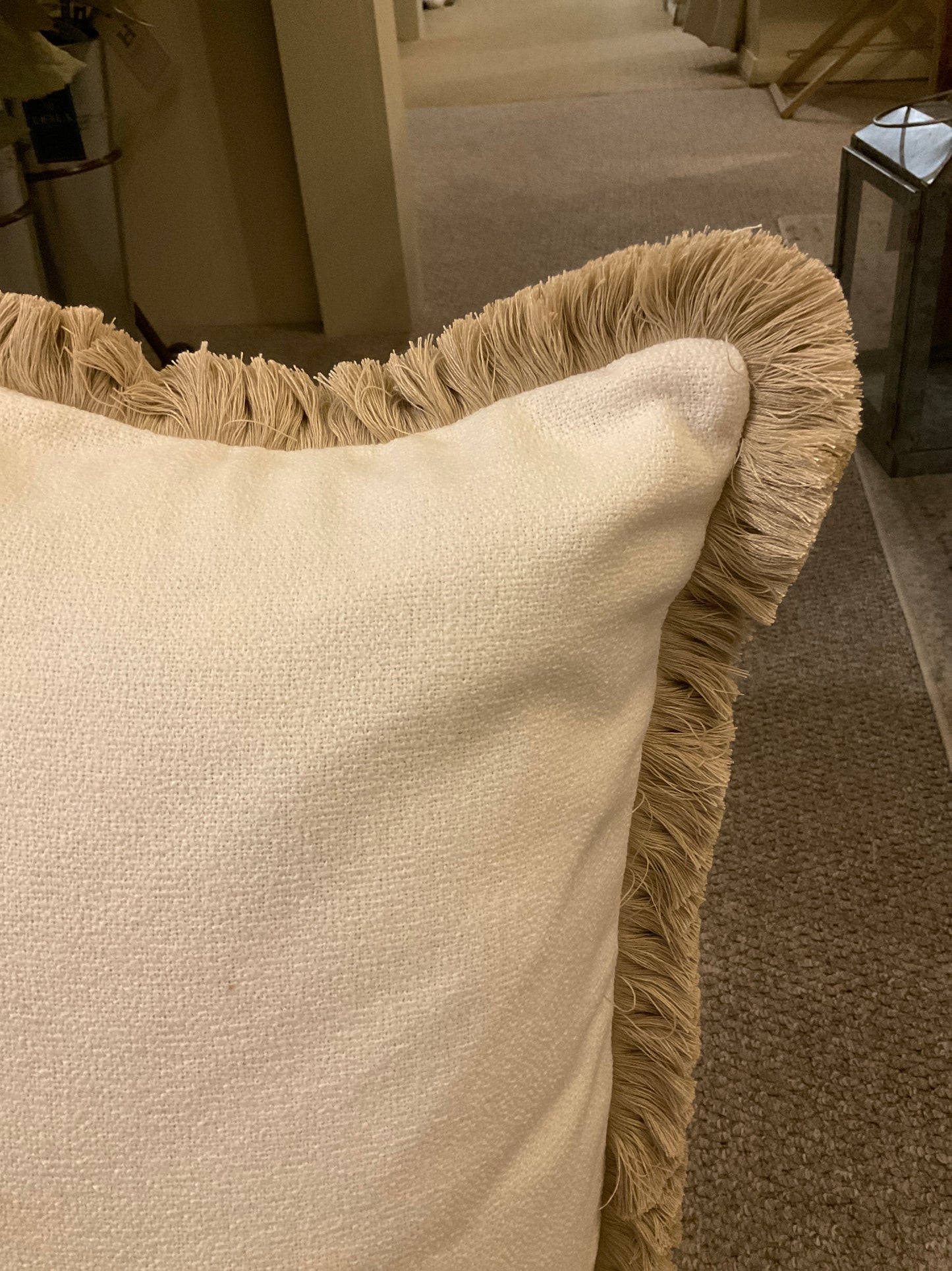 Soft Ivory Linen Fringe Cushion