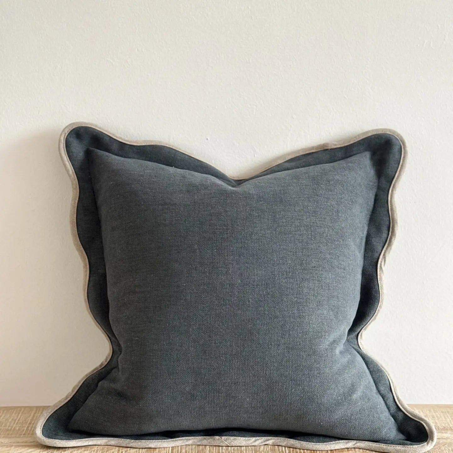 Navy Scalloped Linen Blend Cushion