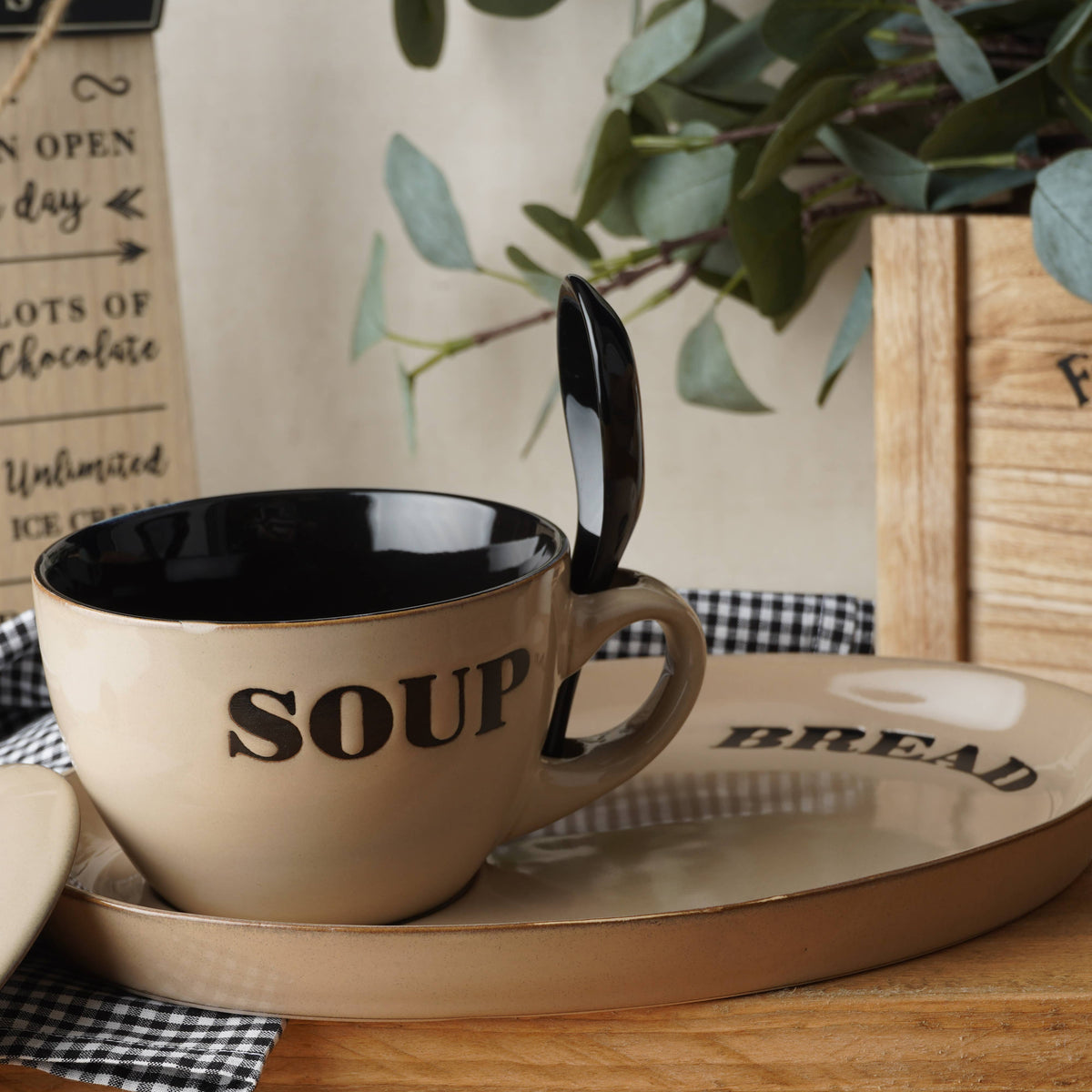 Soup Bowl and Bread Plate - Cream