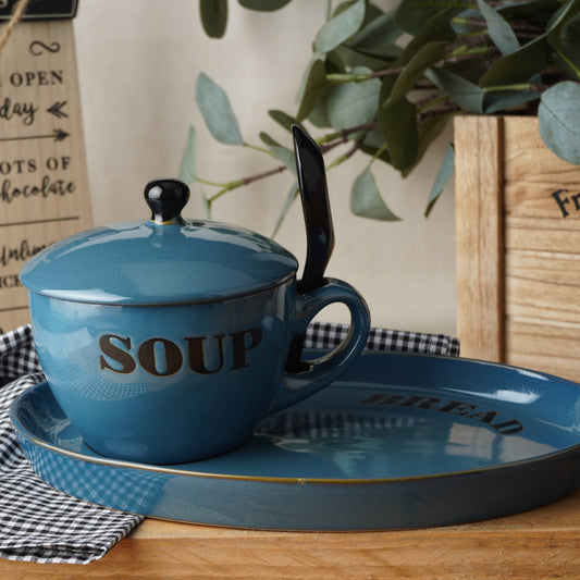 Soup Bowl and Bread Plate - Blue