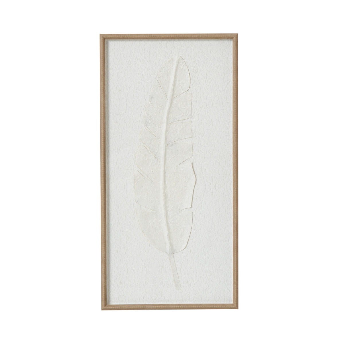 Large Quill White Feather Art Mounted in Beaded Frame