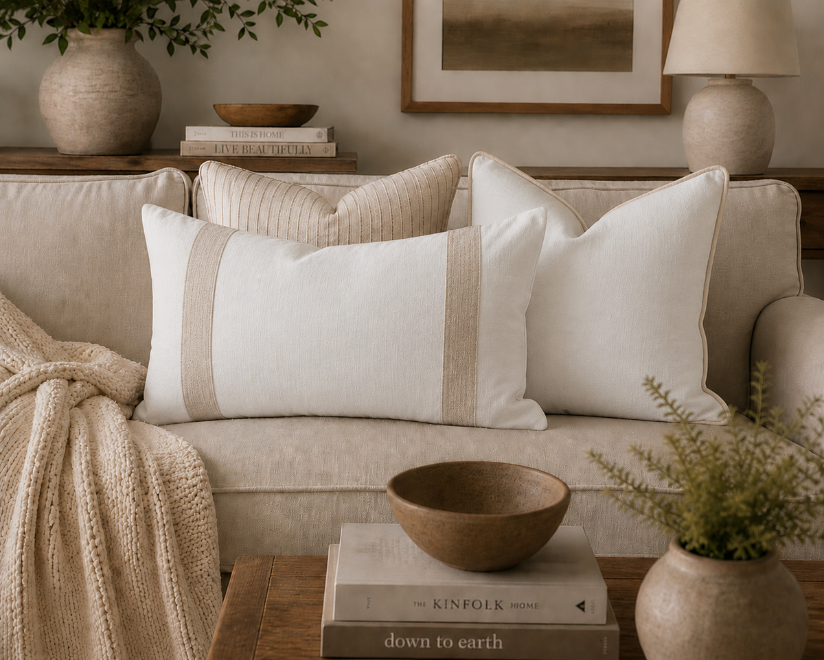 White & Natural Pure Linen Lumbar Cushion Cover