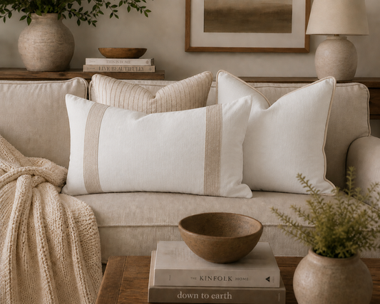 White & Natural Pure Linen Lumbar Cushion Cover