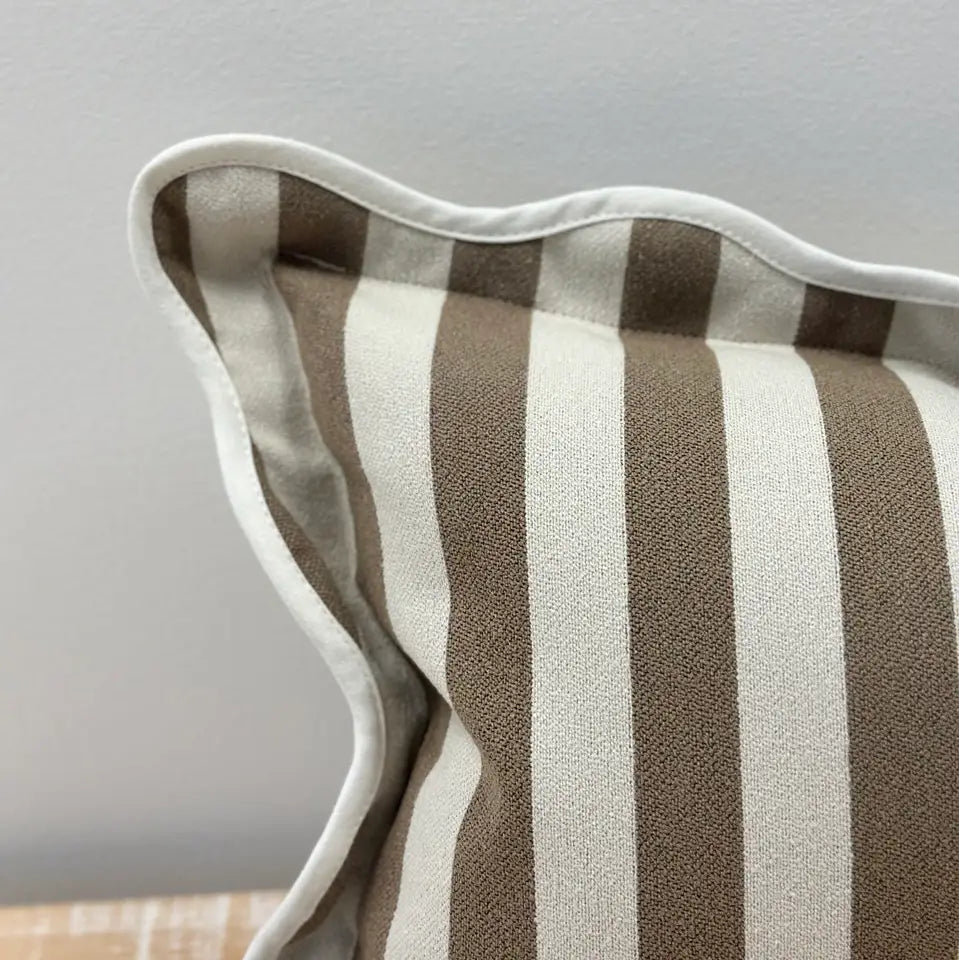 Brown Stripe Scallop Edged Cushion