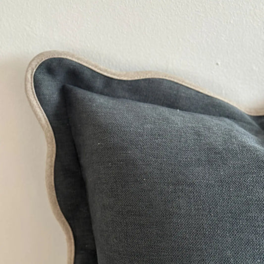 Navy Scalloped Linen Blend Cushion