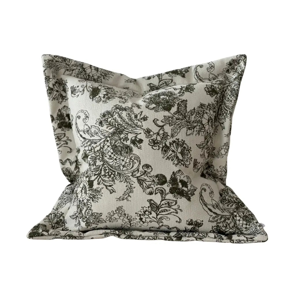 Olive Floral Print Cushion