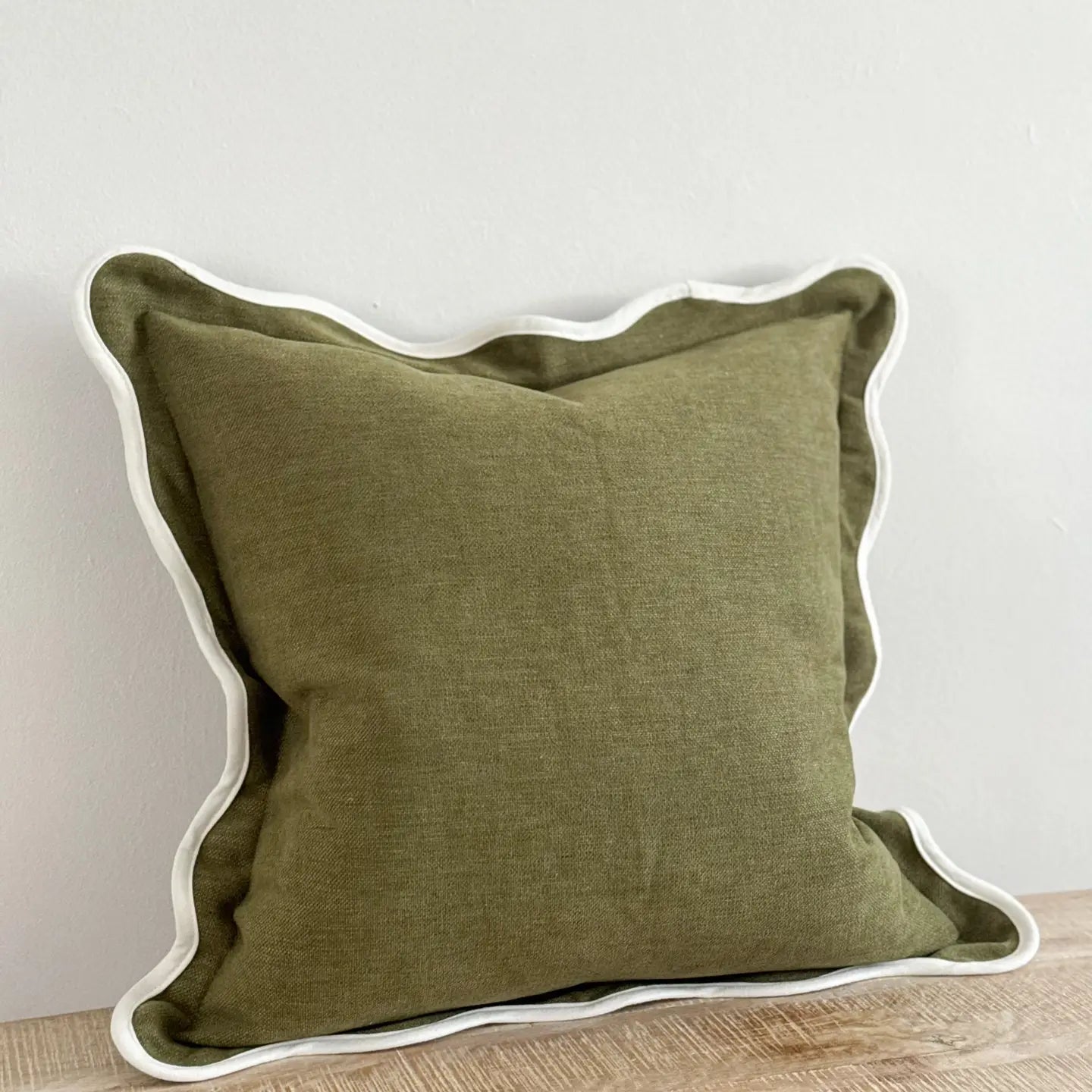 Chloe Olive Scalloped Linen Blend Cushion