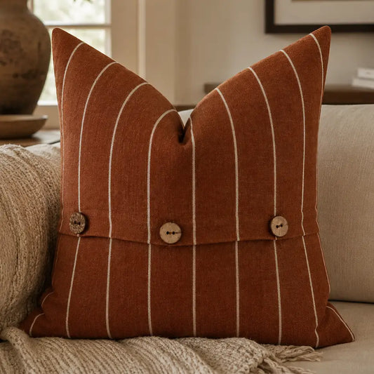 Pure French Linen Cushion - Rust Stripe