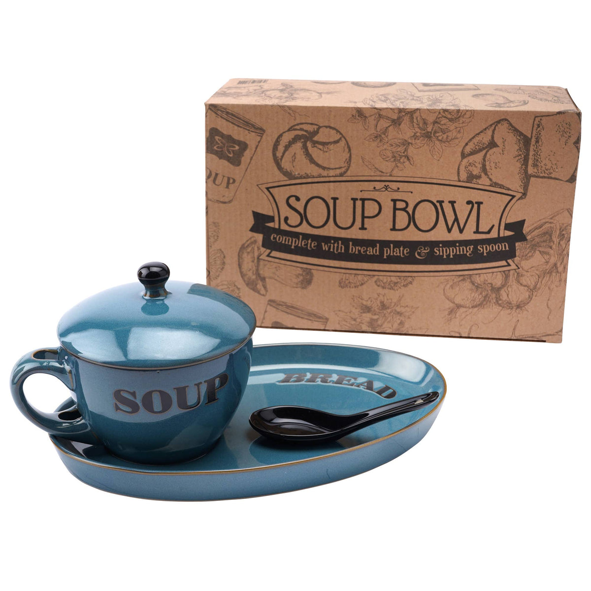 Soup Bowl and Bread Plate - Blue
