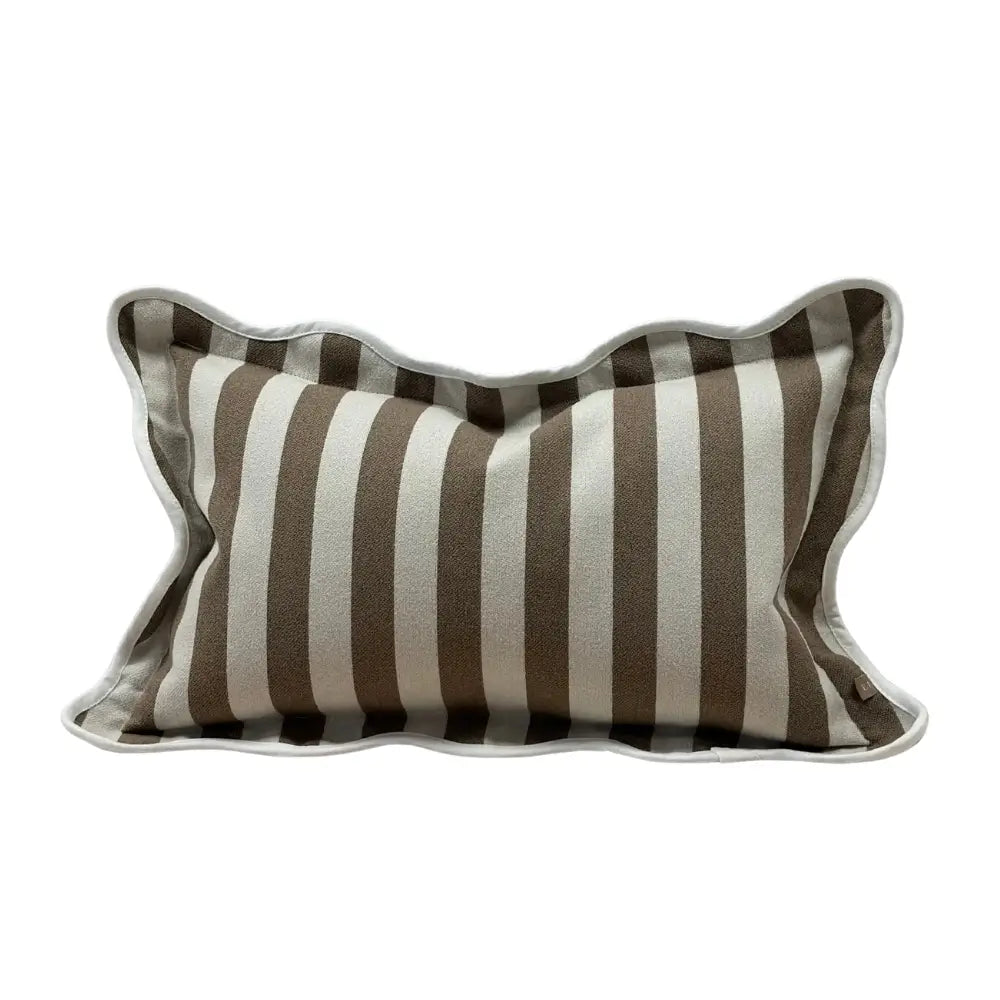Brown Stripe Scallop Edged Cushion