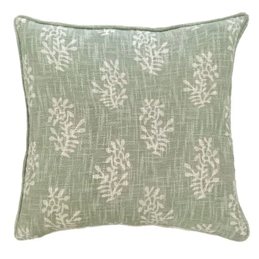 Block Print Flower Cushion - Green