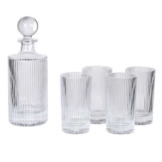 Ribbed Decanter and set of 4 glasses