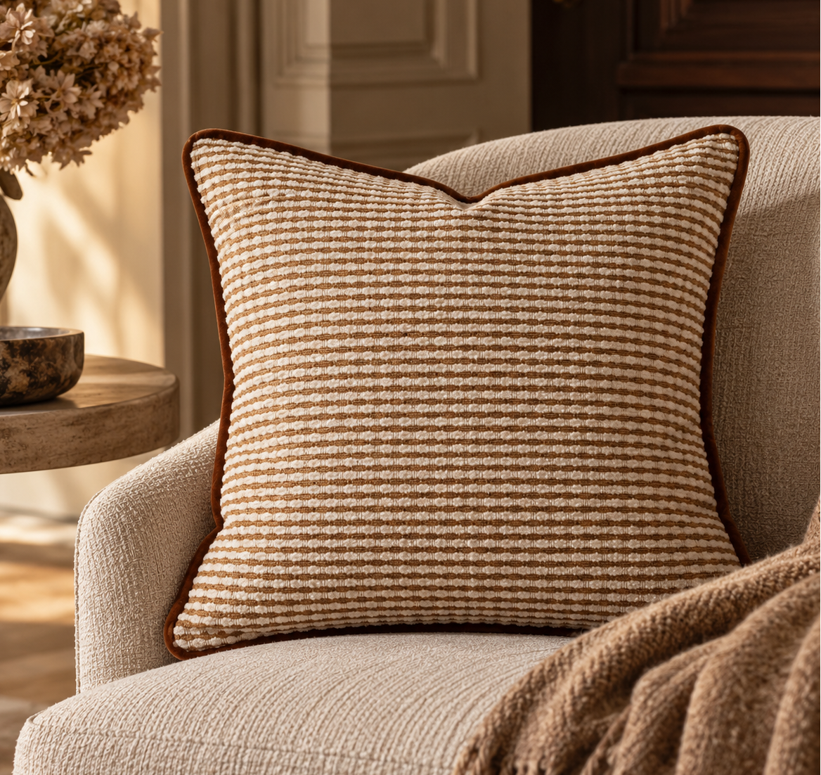 Maison Chenille Jacquard Cushion Rust