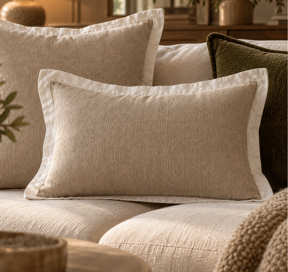 Pure Linen Cushion - Natural with White Contrasting Flange