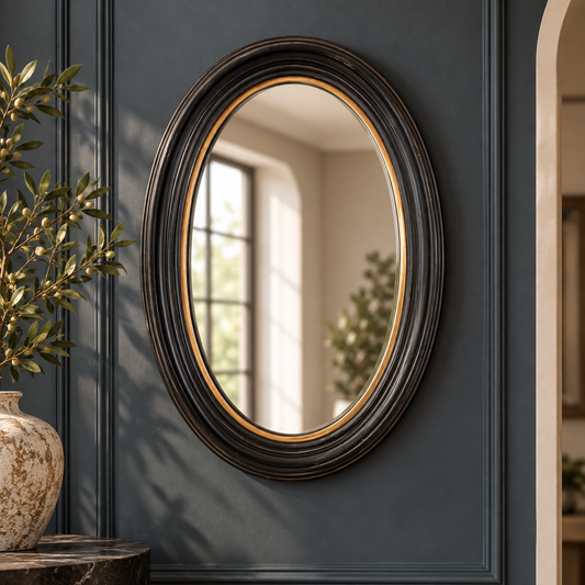 Large Black and Gold Oval Wall Mirror