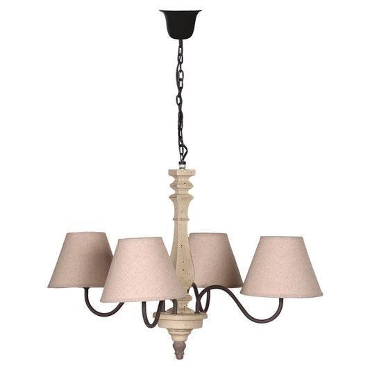 Cream Linen 4 Arm Chandelier with Linen Shades