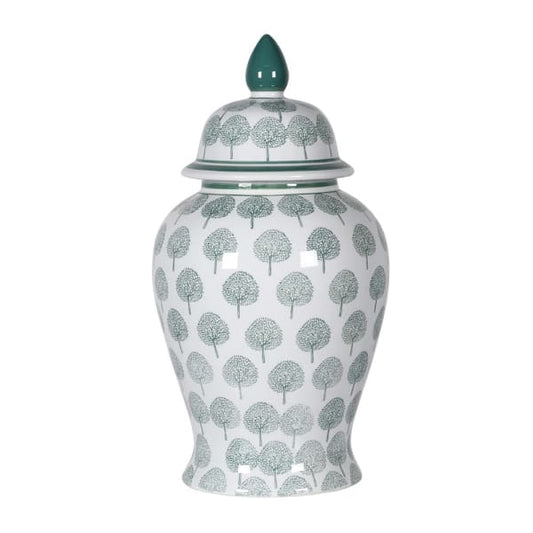 Green & White Lidded Ginger Jar