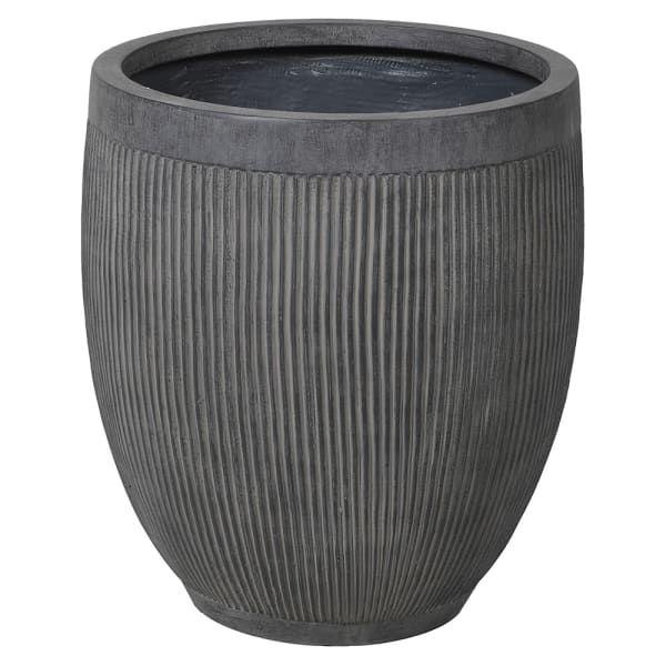 Round Grey Ribbed Tub Planter