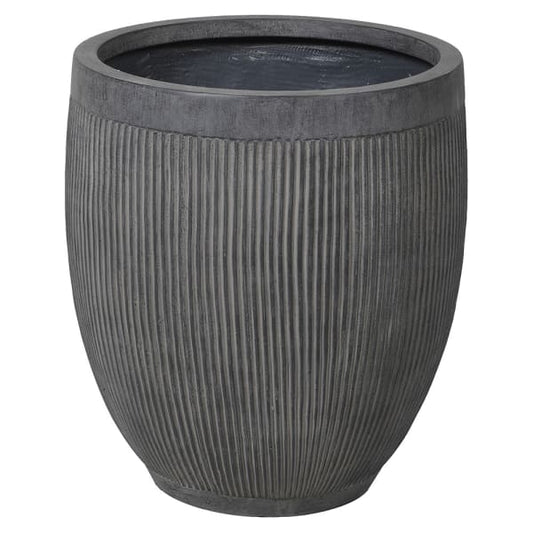 Round Grey Ribbed Tub Planter