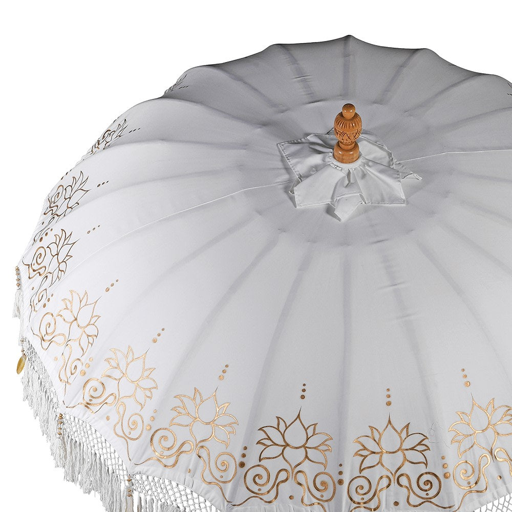 Hand Painted White Parasol with Tassels
