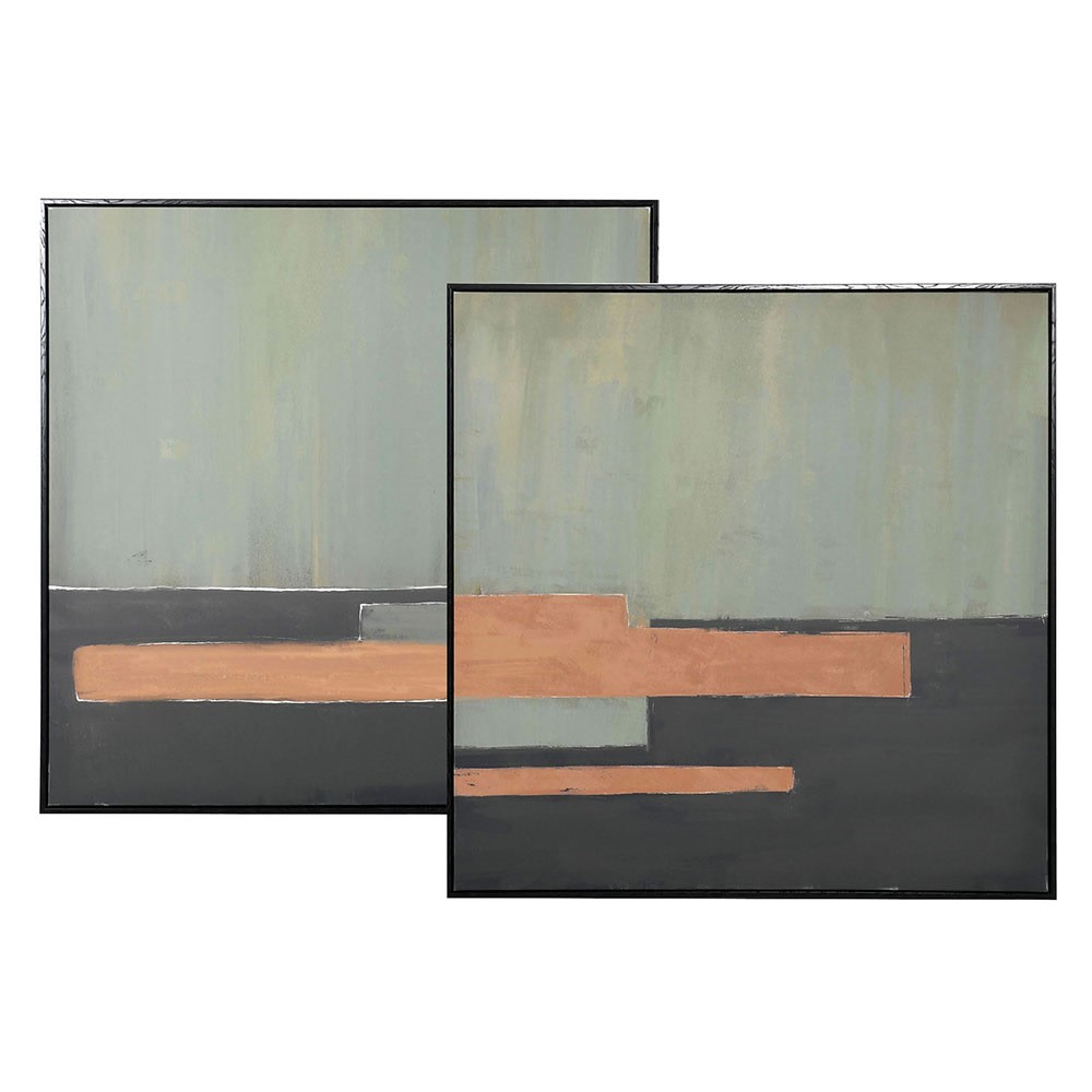 Set of 2 Green and Black Block Framed Canvases